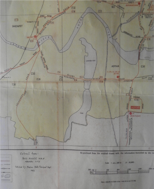 Madras City bus route map published in 1966