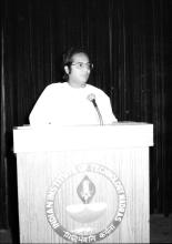 Mr. Ananda Shankar addressing the audience during Mardi Gras '83