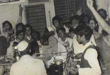 Students at a food stall