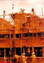 A photograph of the Central Workshop being constructed