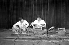 Two students play the tabla and santoor, Mardi Gras 1983