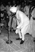 Mr. Giani Zail Singh lights the kuthu vilakku to inaugurate the 20th convocation, 1983