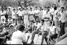 An outdoor event in progress during Mardi Gras (1983)   