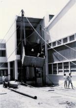 Turbomachines Lab Water Hall: Lifting of overhead tank of water turbine testbed