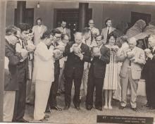 Distinguished guests and IIT Madras administrators enjoy tender coconuts, 1963