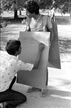 An announcement board being created by students