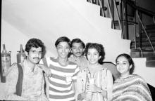 Students posing for a photograph during Mardi Gras (1983)
