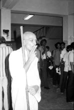 A participant dressed up as Mahatma Gandhi during Mardi Gras ’83