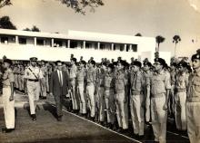 Prof. B. Sengupto inspects the NCC guard of honour on Independence Day, 1967