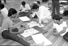 Students participating in a Fine Arts event during Mardi Gras, 1983