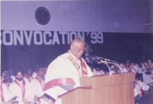 A distinguished visitor addresses the audience at the 36th Convocation