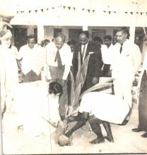 Sadarni Sant Sev Ujjal Singh plants a tree, 1966