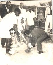 Prof. B. Sengupto plants a tree at Alakananda Hostel during the inauguration of Alakananda Hostel, 1966
