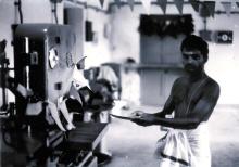 Turbomachines Lab: Pooja at machines in workshop