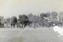 A sprint or relay race in progress