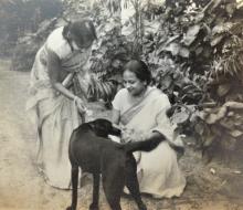 Mrs. Shanti Sengupto and her sister Mrs. Maya with their dog Lackie at IIT Madras campus