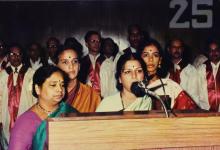 A photograph taken during the invocation at the 25th Convocation, 1988
