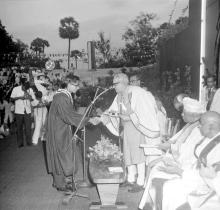 Mr. C. R. Muthukrishnan, gold medallist receives the President's Prize for the year 1965, from Mr. M. C. Chagla