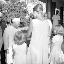 Mr. Bishnuram Medhi interacts with German children during the Fourth Institute Day, 1963