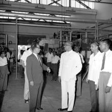 Mr. V. R. Nedunchezhiyan with Prof. B. Sengupto, Director, and Prof. R. G. Narayanamurthi at the Central Workshop, 1967