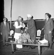 Felicitation of the artist at a special event held to unveil the portrait of Prof. B. Sengupto