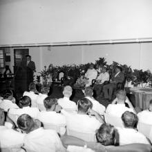 Prof. B. Sengupto, Director, addresses the audience as Dr. A. L. Mudaliar, Mr. V. R. Nedunchezhiyan and Prof. Nigam look on, 1967