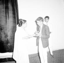 Mrs. Shanti Sengupto gives away a prize to a student during the Fourth Institute Day, 1963