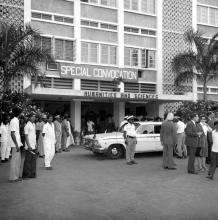 The chief guest arrives at the Humanities and Sciences block for the special convocation ceremony