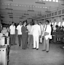 Mr. V. R. Nedunchezhiyan visits the Central Workshop, accompanied by Prof. B. Sengupto and Prof. R. G. Narayanamurthi, 1967