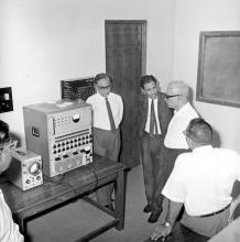 Dr. S. Bhagavantam examines the German “Small Computer”, 1969