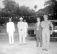 The chief guest, Sir C. V. Raman, being received by Prof. B. Sengupto and Mr. C. V. Sethunathan