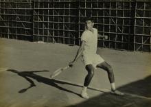 A student plays a backhand shot at the Third Inter-IIT Sports Meet, 1964