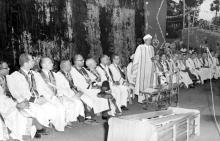 Sir C.V. Raman addresses the audience at the third convocation