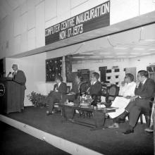 Mr. K. T. Chandy addresses the audience during the Computer Centre inauguration, 1973
