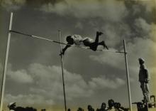 Pole vault event in progress during the Third Inter-IIT Sports Meet, 1964