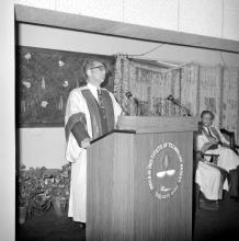Dr. Erhard Eppler addressing the audience at the Special Convocation, 1973