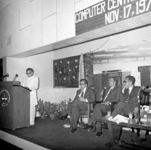 Mr. C. Subramaniam addresses the audience during the Computer Centre inauguration, 1973