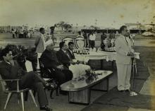 Prof. B. Sengupto addresses the audience during the prize distribution ceremony of the Third Inter-IIT Sports Meet, 1964