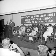 Dr. Pfauter addressing the audience. Seated are Prof. A. Ramachandran, Dr. M. Karunanidhi, Prof. Sampath