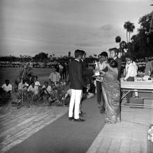 Mrs. Iengar awards a prize at the Eighth Inter-IIT Sports Meet in IIT Madras, 1970