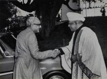 Dr. A. L. Mudaliar receives Mr. M. C. Chagla at the second convocation, 1965