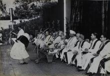A graduate bows down to distinguished guests and faculty of the Institute after receiving a degree at the second convocation, 1965