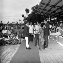 Mrs. Iengar presenting a trophy at the Eighth Inter-IIT Sports Meet in IIT Madras, 1970