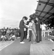 Mrs. Iengar presents an award at the Eighth Inter-IIT Sports Meet at IIT Madras, 1970