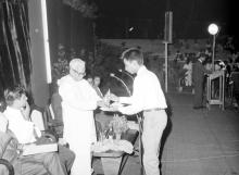 Mr. M. Bhaktavatsalam presents a prize to a student during the Sixth Institute Day, 1965