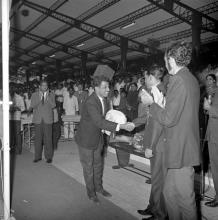Prof. A. Ramachandran interacts with a person at the Eighth Inter-IIT Sports Meet in IIT Madras, 1970