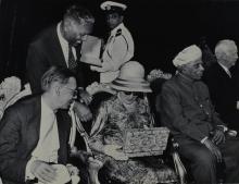 Mrs. Luebke admires a souvenir presented to her by IIT Madras, 1962