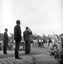 One of the IIT contingents marching past the Chairman, Board of Governors and Director, 1970