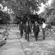 Dr. S. Bhagavantam is received by Prof. A. Ramachandran (Director) and Mr. C. V. Sethunathan (Registrar)