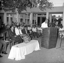 Prof. R. G. Narayanamurthi addresses a gathering as Prof. A. Ramachandran and others look on, 1968